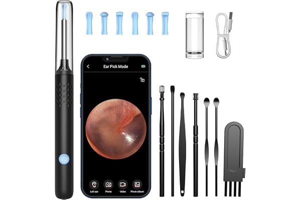 LMECHN Ear Wax Removal, Ear Cleaner with 7 Pcs Ear Set, Ear Wax Removal Tool Camera with 1080P Ear Otoscope & 6 LED Lights, W