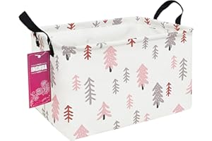 INGHUA Rectangular Storage Basket Fabric Organizer Bin for Toys,Books,Clothes,Gifts,Pets-Perfect for Home,Office,Nursery,Dorm,Shelf(Rec-Pink pine tree )
