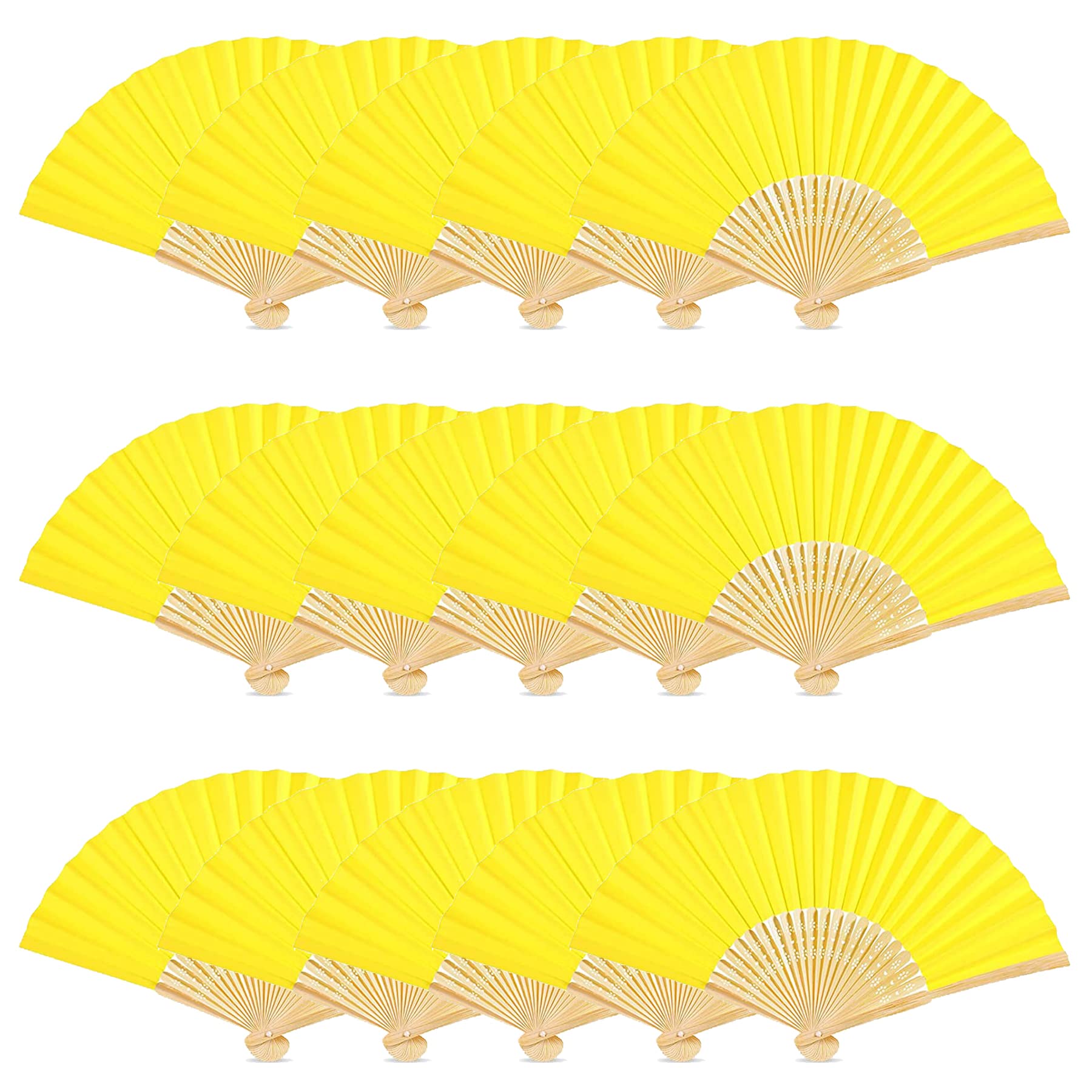 Woohome 15 PCS Hand Fan Foldable Paper Fan for Dancing, Part, Picnic, Wedding Party Gift, Guest Favour Wedding Decoration (Yellow)