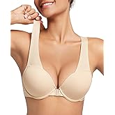 Amafuur Padded Push Up Bras for Women Racerback Front Closure Plunge Bra Underwire Support Add 2 Cup Nude 40A