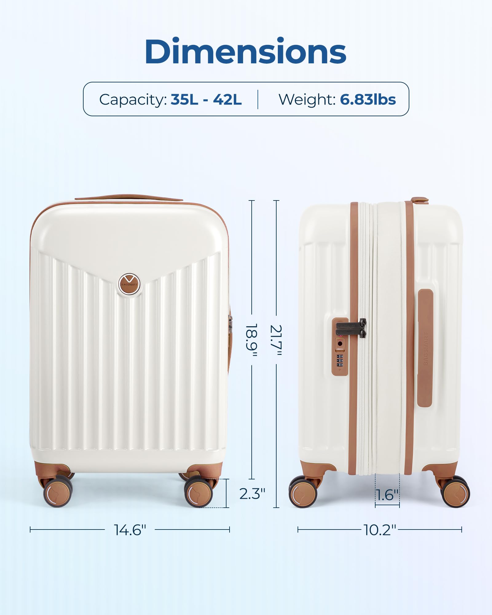 BAGSMART Hardside Expandable Luggage With Spinner Wheels, PC Lightweight Carry-On Luggage Airline Approved With TSA Lock, Durable Women Travel Suitcase Carry On 20 Inch, Beige