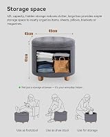 HNNHOME 45cm Round Linen Padded Storage Ottoman with Lid Lava view 3