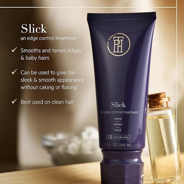 TPH BY TARAJI SLICK EDGE CONTROL TREATMENT WITH CASTOR OIL | SILKY STYLE CREAM FOR COILY & CURLY HAIR EDGES, BABY HAIRS | CRUELTY-FREE, VEGAN FOR BLACK HAIR, WOMEN & MEN, 2 FL OZ