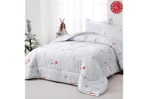 Yibeizi Christmas Comforter Set Twin for Boys Girls, Cute Bear Snowmen Printed Bedding Set with Pillow Sham, Lightweight Soft Breathable Washable Bed Set 3 Piece