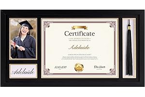 Lavezee Single 10x20 Diploma Frame with Tassel Holder for 8.5x11 Certificate and 4x6 Photo, Black Over Gold Double Mat with PS Front for Wall, 1 Pack, Graduation Shadow Frame Gifts