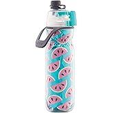 O2COOL Mist 'N Sip Misting Water Bottle 2-in-1 Mist And Sip Function With No Leak Pull Top Spout Reusable Sports Water Bottle - 20 oz (Watermelon)
