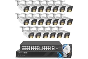 PANOOB 32 Channel Security Camera System 4K, 20x 8MP PoE IP Bullet Cameras with Spotlight Color Night Vision, 2 Way Audio, AI Human Vehicle Detection, Remote Access, 4K 32CH NVR 8TB, PB65A2032-8MD