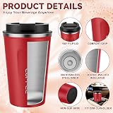 MOMSIV 380ml Stainless Steel Coffee Cup with Leak-Proof Lid Red view 5