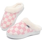 UBFEN Mens Womens Slippers Classic Plaid Winter Warm with Memory Foam Fluffy House Shoes Platform Indoor Bedroom