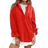 Fisoew Womens Oversized Sweatshirt Casual Long Sleeve Henley V Neck Pullover Tops Fall Outfits Clothes