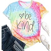Women Tie-Dye Shirt Women Be Kind Graphic Tshirts Cute Teacher Short Sleeves Top