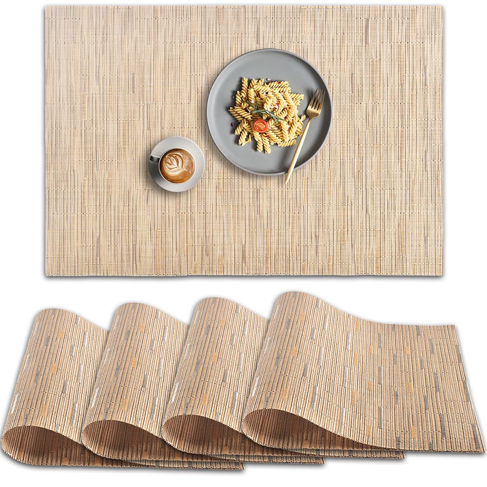 homEdge PVC Placemat, 4 PCS of Non-Slip Heat Resistant Place Mats, Washable Vinyl Placemats, Set of 4-Tan