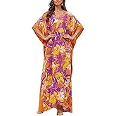 NFVNKJ Plus Size Mumu Dresses for Women - Boho Batwing Sleeve Caftan with Side Slits, Long Moo Moo Nightgown & Beach Cover Up