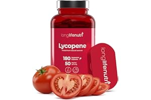 LONGLIFENUTRI Lycopene 50mg 180 Vegetarian Capsules | Supplement Health | Natural Tomato Extract Non-GMO | Pure Powder