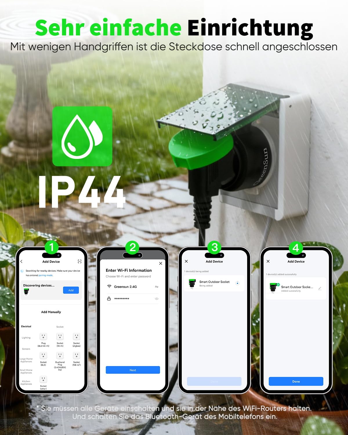 GreenSun WLAN Steckdose Outdoor 4er Pack - IP44 wasserdichte Außensteckdosen mit Strommessung 16A 3680W Tuya Smart Life App WiFi Steckdose Zeitschaltuhr & Timer kompatibel mit Alexa & Google Home 7