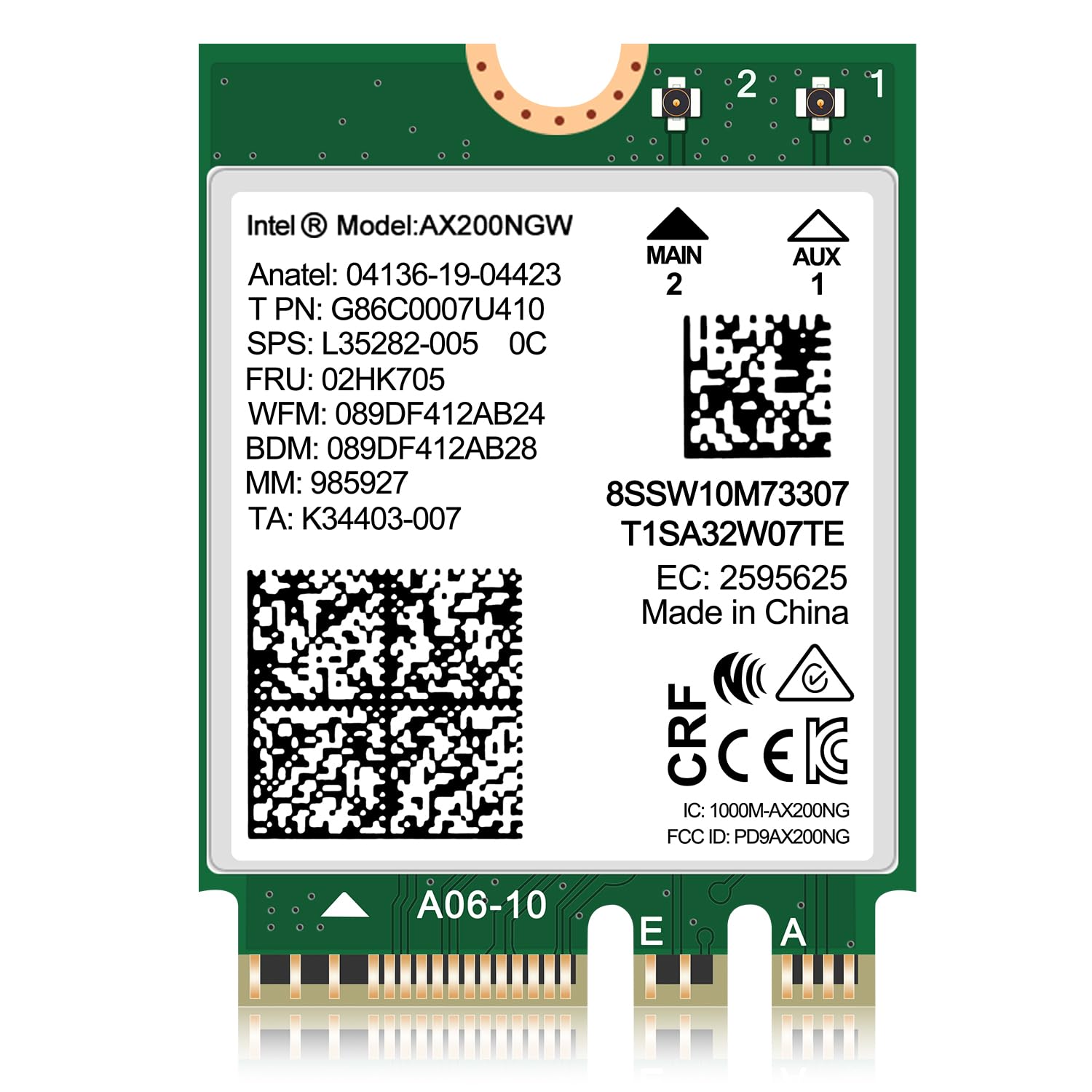 WiFi 6 Wireless Card Intel AX200 NGW, Bluetooth 5.2, 2400Mbps Network Adapter for Laptop Support Windows 10/11 (64bit) M.2/NGFF