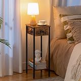 HOOBRO Slim Bedside Table with Drawer Brown Black view 4