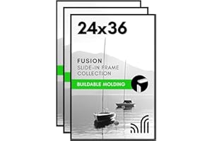 Americanflat 24x36 Poster Frame with Polished Front Cover - Set of 3 - Slide-In Photo Frame with Buildable Molding - Fusion C