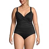 Lands' End Womens Sweetheart Wrap Underwire Tankini Top Black Plus 18w