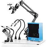 SainSmart Magnetic Helping Hands Soldering & Solder Fume Extractor Combo, 2-in-1 Soldering Station with 360 Hot Air Gun Holde
