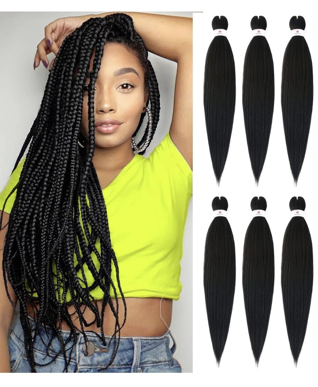 CHERISH SYNTHETIC 6 PACKS PRE STRETCHED ULTRA BRAID Time Saving Pre-Stretched Braid. Bulk Braiding Hair Extension. Pre-Cut, Pre-Layered (#1)