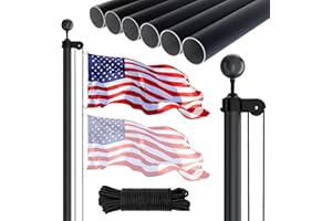 NELXINJO 25FT Sectional Flag Pole Kit, Heavy Duty Aluminum Outdoor In-Ground Flagpole, Black Ball Top, 3x5 USA Flag for Residential commercial Outdoor Garden(25FT, Black)