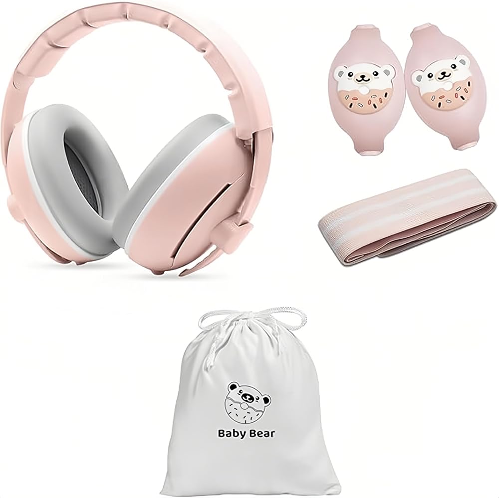 Boenfu Baby Ear Defender 2-in-1 Pink Adjustable Noise Reduction Earmuffs 25 dB