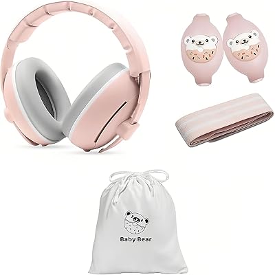 Boenfu Baby Ear Defender 2-in-1 Pink Adjustable Noise Reduction Earmuffs 25 dB