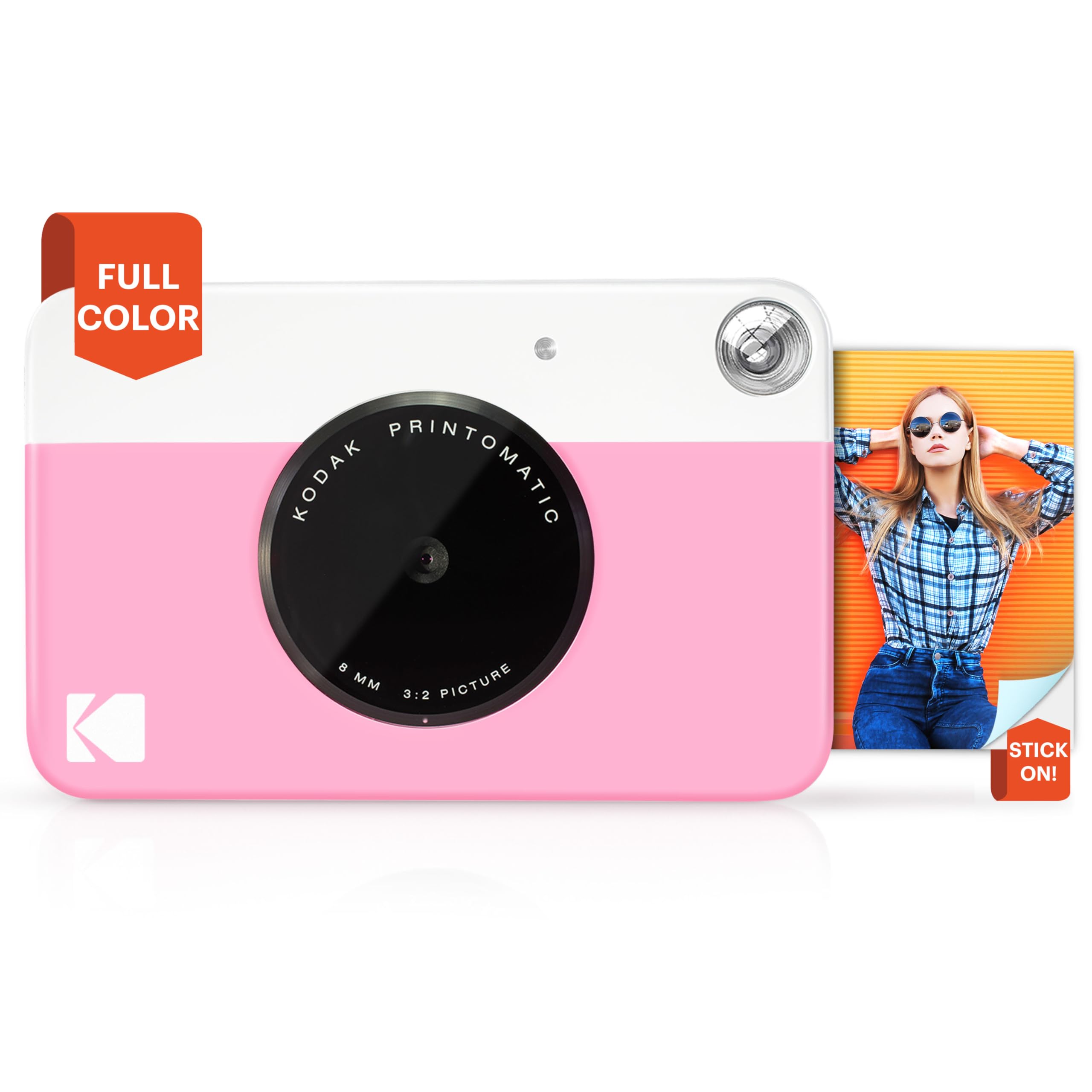 KODAK Printomatic Cámara digital de impresión instantánea a todo color, papel fotográfico adhesivo Zink de 2 x 3 pulgadas (5,1 x 7,5 cm), 5 MP, portátil, regalo divertido y creativo para cumpleaños, Navidad, vacaciones, rosa