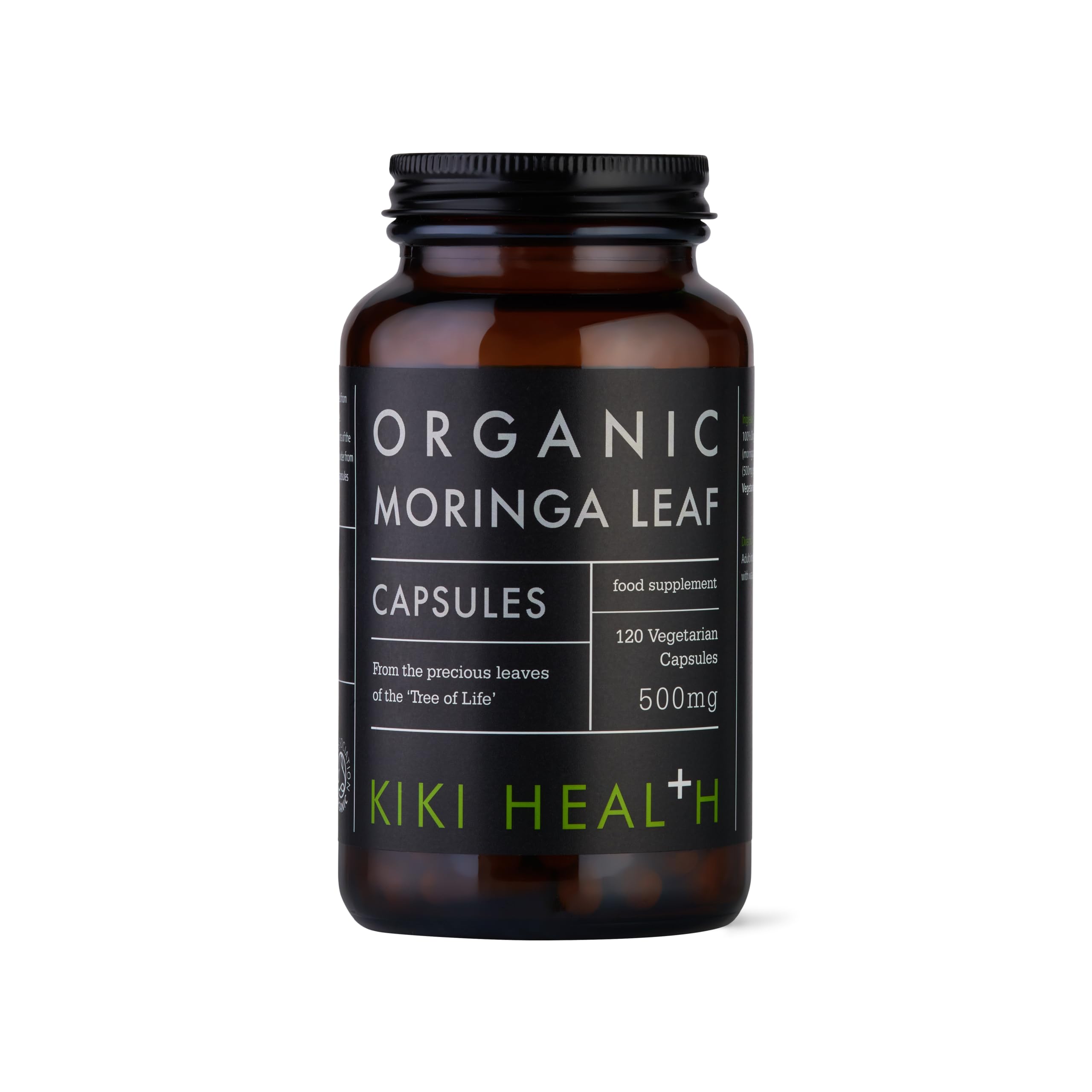 KIKI Health - Organic Moringa Leaf Capsules 500mg - Made from 100% Organic Moringa - No Artificial Colours, Preservatives, Sweeteners or Fillers - Suitable for Vegans - 120 Capsules