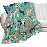 Horse Print Throw Blanket Horses and Flowers Pattern Blanket for Girls Kids Adults Super Warm Soft Cozy Plush Fleece Flannel Blanket for Sofa Couch Bed Birthday Gifts 40"x50" 1