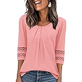 JomeDesign Womens Tops 3/4 Length Sleeve Casual Blouses 2025 Trendy Round Neck T Shirts Summer Clothes