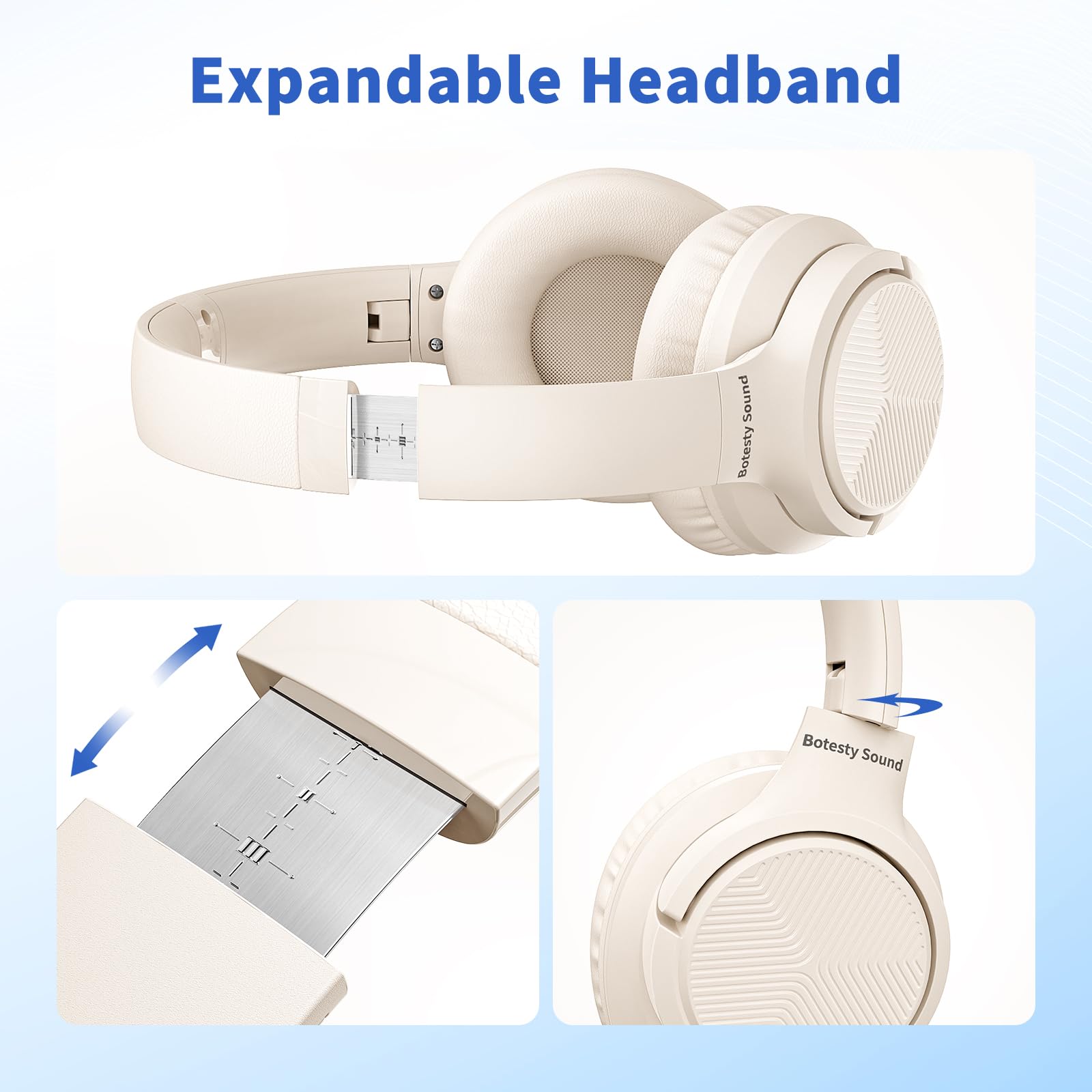 Botesty Sound Headphones Wired with Microphone, Over Ear Foldable 3.5mm Plug in Headphones Corded with 4.9ft Tangle-Free Nylon Cord for Tablet, Laptop, MP3/4, School, Airplane Travel (Beige)