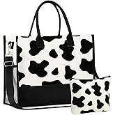 InnoBeta Cow gifts for women, Cow print bag, Canvas Tote Bag with Top Zipper Closure and Shoulder Strap for Birthday, Mother's Day, Christmas