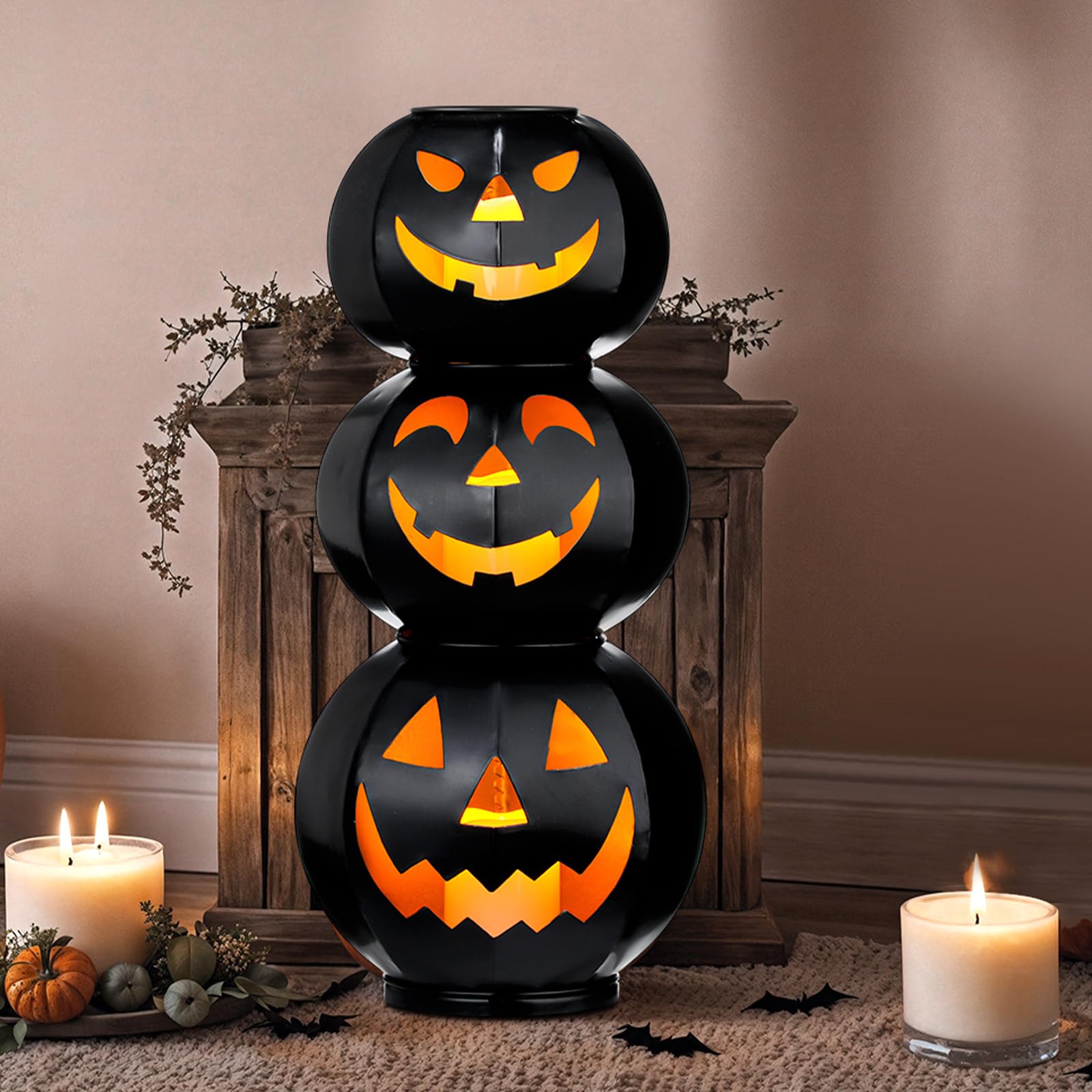 Otoolling 3 Tiers Black Metal Jack O Lanterns Light up Pumpkins with ...