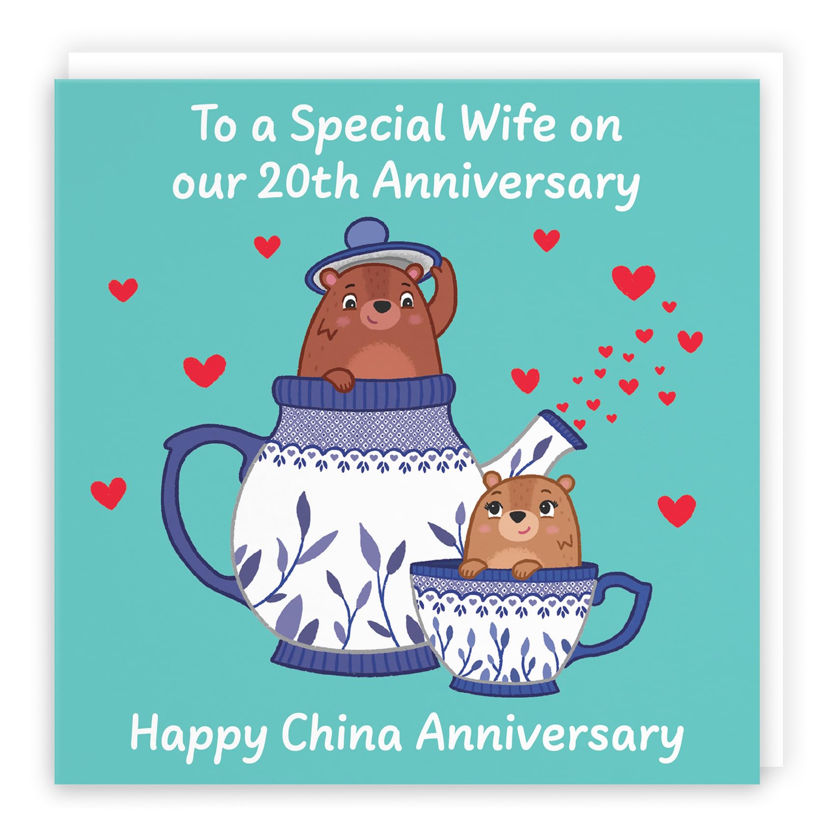 Hunts England - Wife 20th Anniversary Card - China Anniversary - 20 Years - Cute Fun Bears Card - Love Story Collection