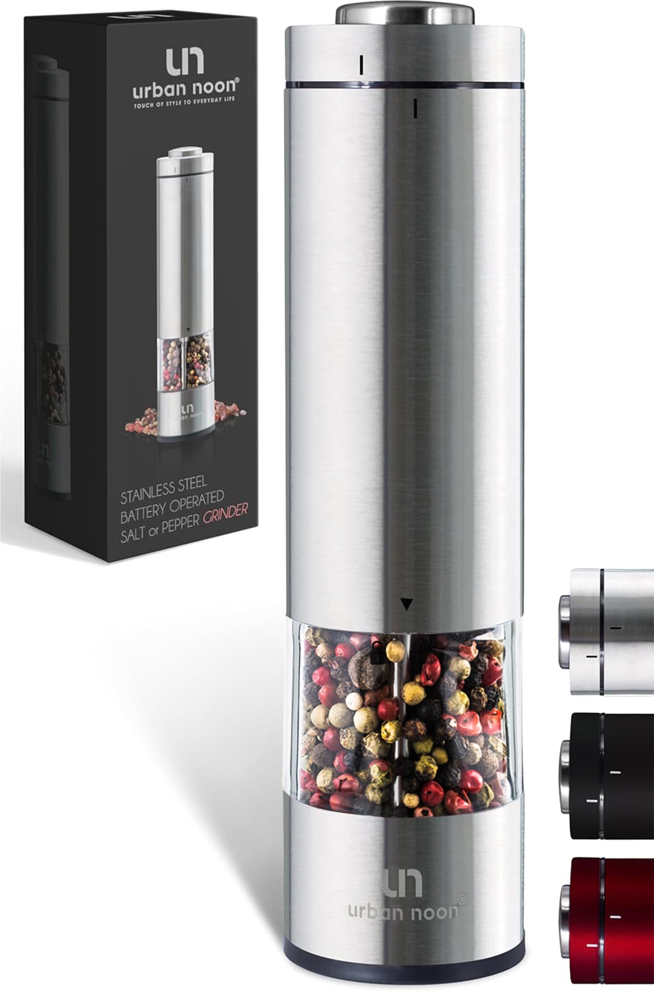 Photo 1 of Electric Salt and Pepper Grinder - Battery Operated Stainless Steel Pepper Mill with Light - Automatic One Handed Operation - Electronic Adjustable Shaker - Ceramic Grinder