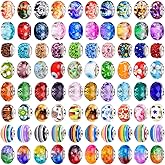 120 Pieces Assorted European Craft Beads Large Hole Lampwork Spacer Beads Colorful European Beads for DIY Necklace Bracelet Jewelry Making (Abstract Flower)