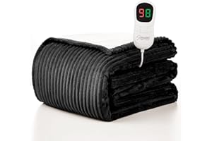 Homemate Heated Blanket Electric Throw - 50"x60" Heating Blanket Throw 1/2/4/6/8 Hours Auto-Off 10 Heat Levels Over-Heat Protection Soft Flannel Sherpa ETL Certification