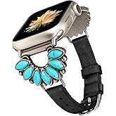 Moolia Boho Turquoise Strap Compatible with Apple Watch Band 42/41/40/38/46/45/44/49mm, Women Western Vintage Leather Strap Inlay for iWatch Series 11 10 9 8 7 6 5 4 3 2 1 SE/Ultra（1/2/3）