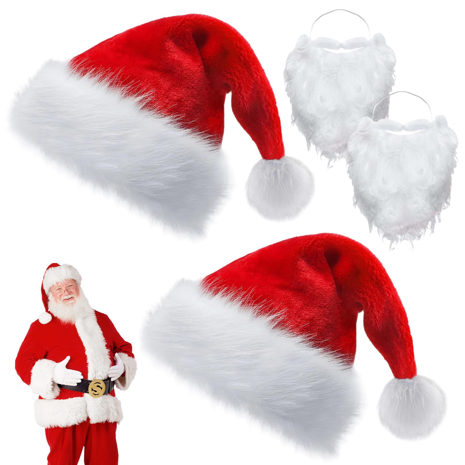 AYNKH 2 Pack Adult Santa Hat,Christmas Hats for Unisex Adults Classic Velvet Comfort Extra Xmas Holiday Hat Thicken Santa Claus Fancy Dress Accessory for Christmas New Year Party