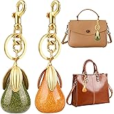 2 PCS Pear Bag Charms with Leaves Cute Fruit Keychains Shiny Purse Charm Fashion Key Chain Accessories for Women Girls for Handbag Backpack Crossbody Bags Decorative Widgets (Green, Orange）