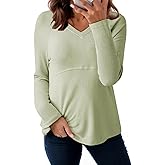 Dokotoo Women's Casual T Shirts Long Sleeve V Neck Ribbed Knit Tops Tee Shirts