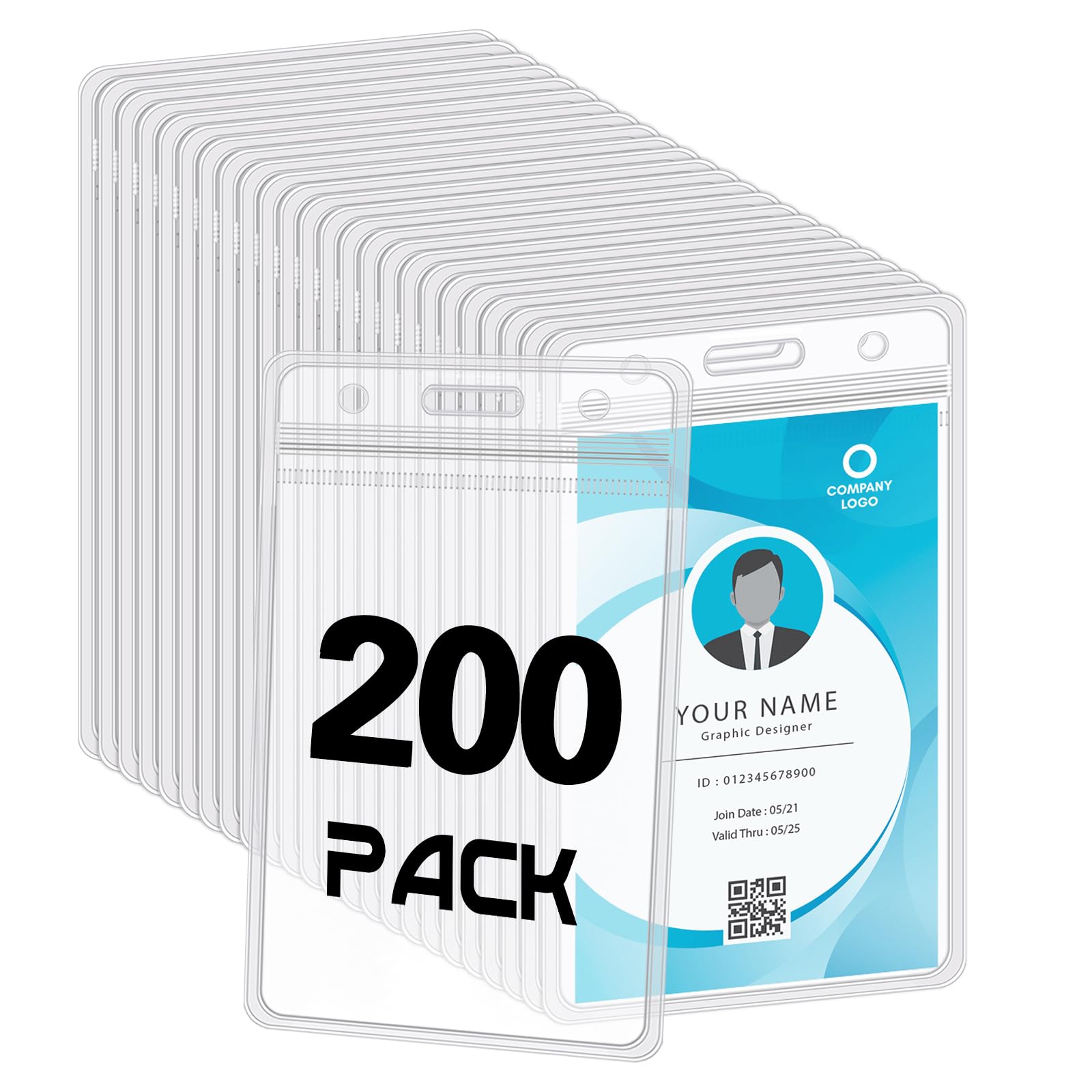 Photo 1 of 200 Pack Vertical ID Card Badge Holder Clear Plastic Sealable Waterproof Zip Name Tag for Work Office Nurse School