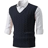 JMIERR Men's Sweater Vests Causal Sleeveless Cable Striped Knit V Neck Pullover