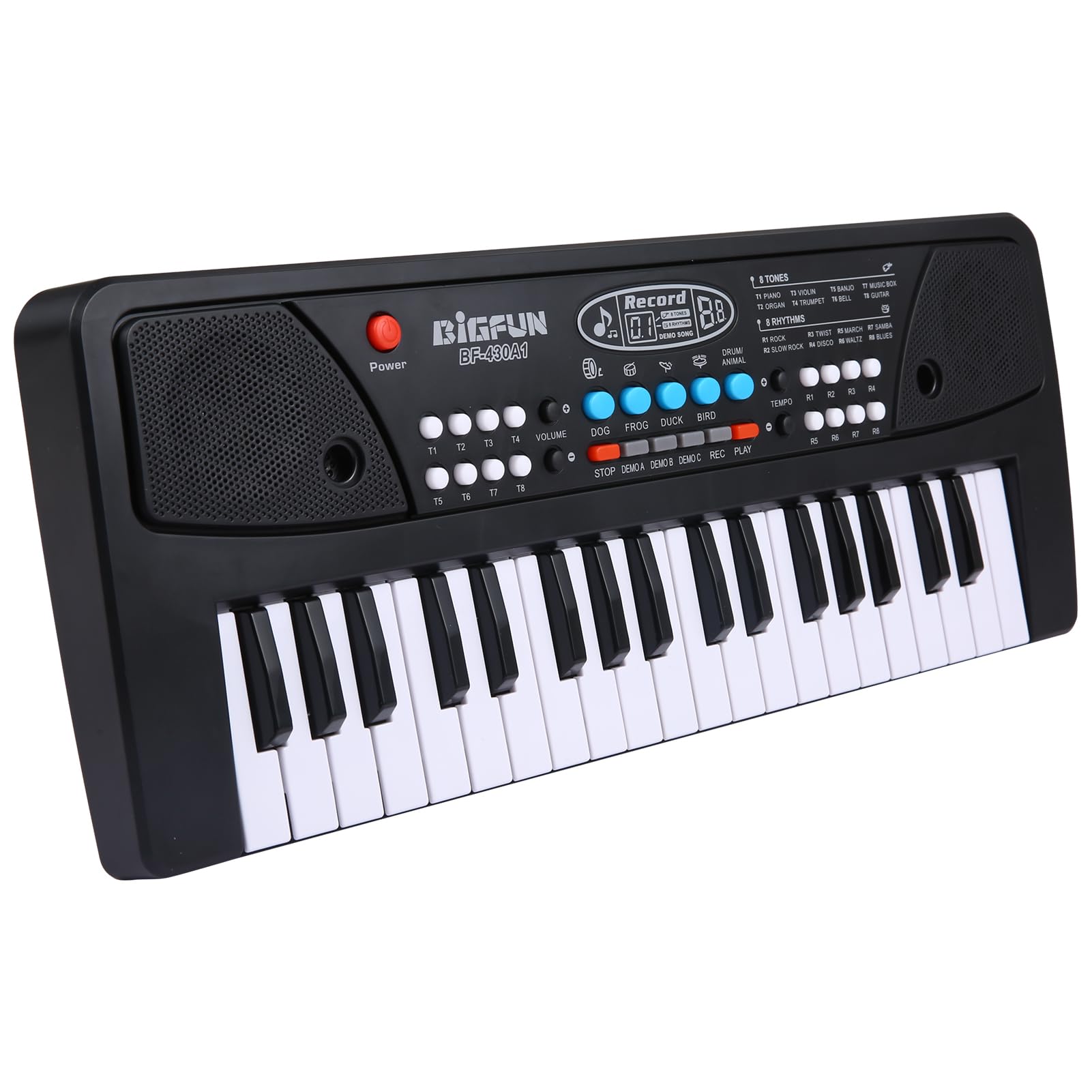 Btuty 37 Keys USB Electronic Organ Electric Piano with Microphone Black Digital Music Electronic Keyboard Built-in Stereo Speakers with 8 Tones 8 Rhythms 6 Demo Songs 4 Percussion Gift