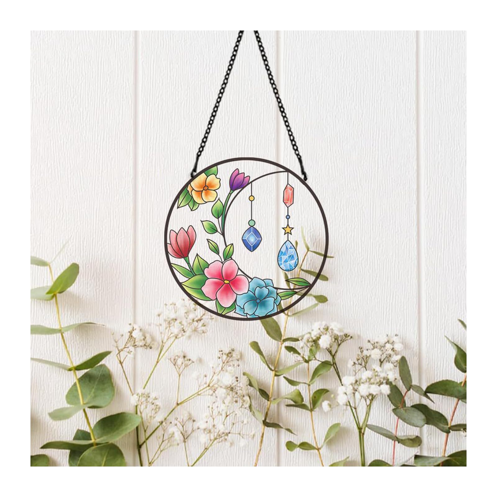 Yuelulala Suncatchers Moon Crystal Flower Acrylic Stained Glass Sun Catcher Summer Patio Garden Hanging Tree Ornament for Window Bedroom Car Home Garden Office Party Wedding Decorations(A29-1)