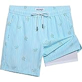 maamgic Mens Swim Trunks with Compression Liner 7" Bathing Suit Quick Dry Swimming Trunks for Men with Zipper Pockets