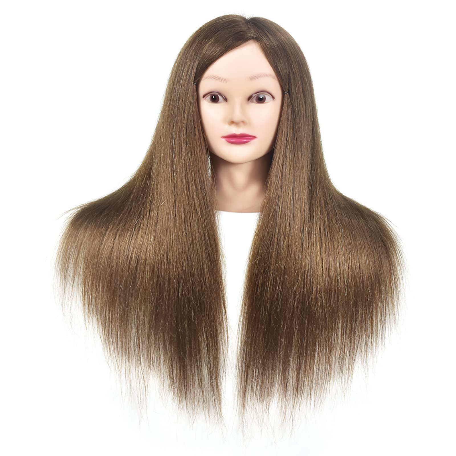 Mannequin Head with Artificial hair Professional Hairdressing Practice Training Doll Heads Cosmetology Hair Styling Mannequins Heads with Free Clamp