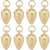 Beebeecraft 1 Box 10Pcs Strawberry Charm 18K Gold Plated Brass Rhinestones 3D Fruits Charms for Jewelry Making Earring Necklace